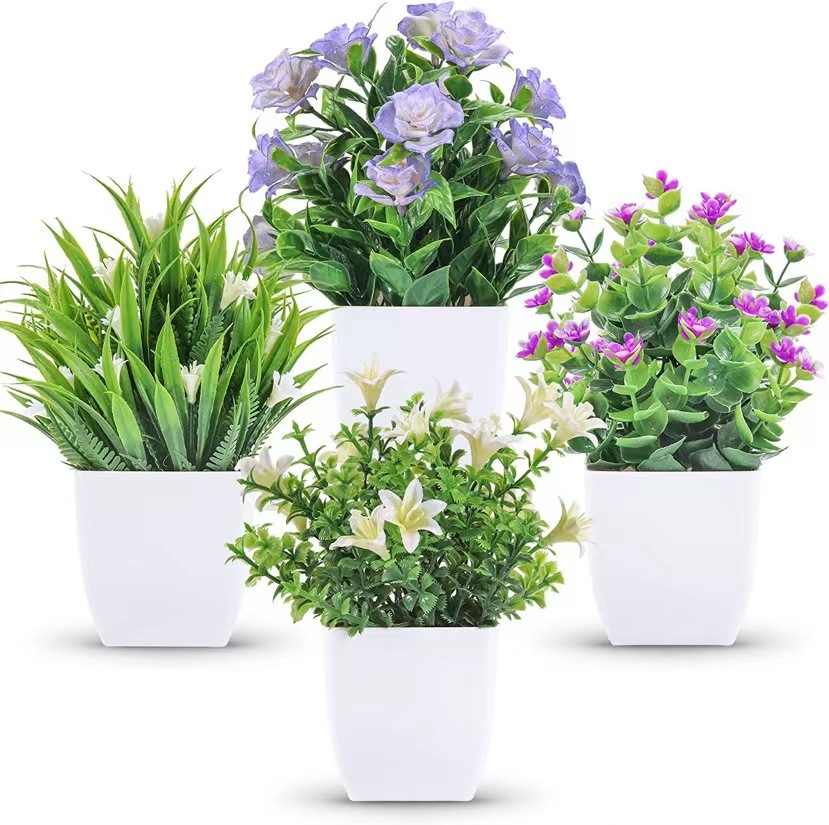 Cross-border Hot Sale Simulation Plants Fake Plants Green Plants Indoor and Outdoor Decorative Plastic Potted Eucalyptus Small Potted Plants