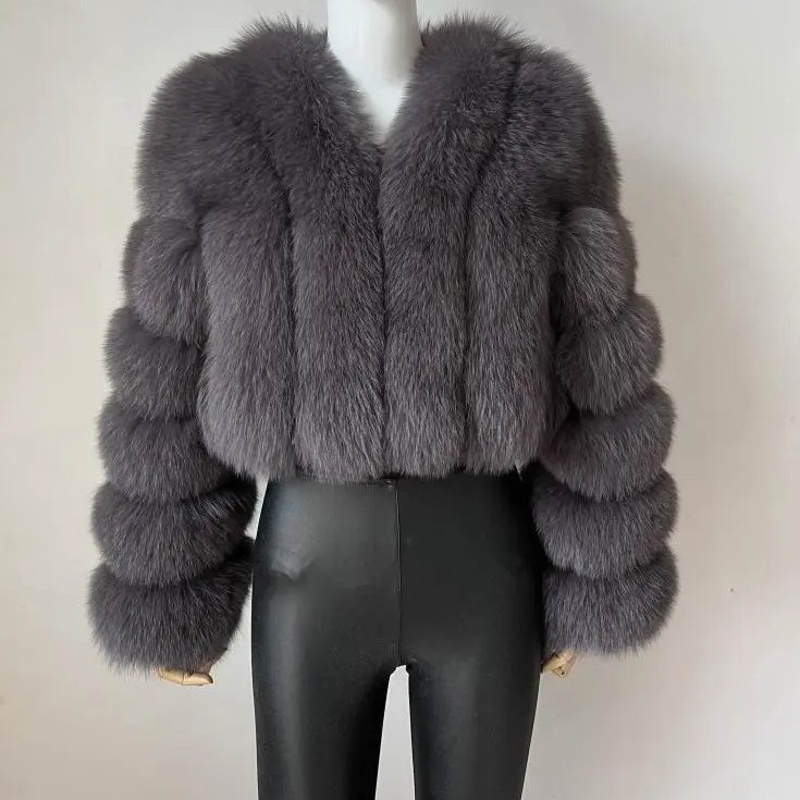 European and American new faux fox fur women's coat stitching short long sleeve fur faux fur coat women's clothing in stock