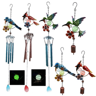 Cross-border New Luminous Bird Wind Bell Fluorescent UV Shiny Ball Metal Bell Aluminum Alloy Tube Hanging Spot