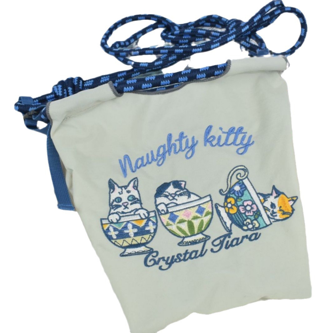 Gao Yuanyuan's Same ball chain Environmentally Friendly Shopping Bag Nylon Cloth Embroider Flower Handbag Nylon Shopping Bag