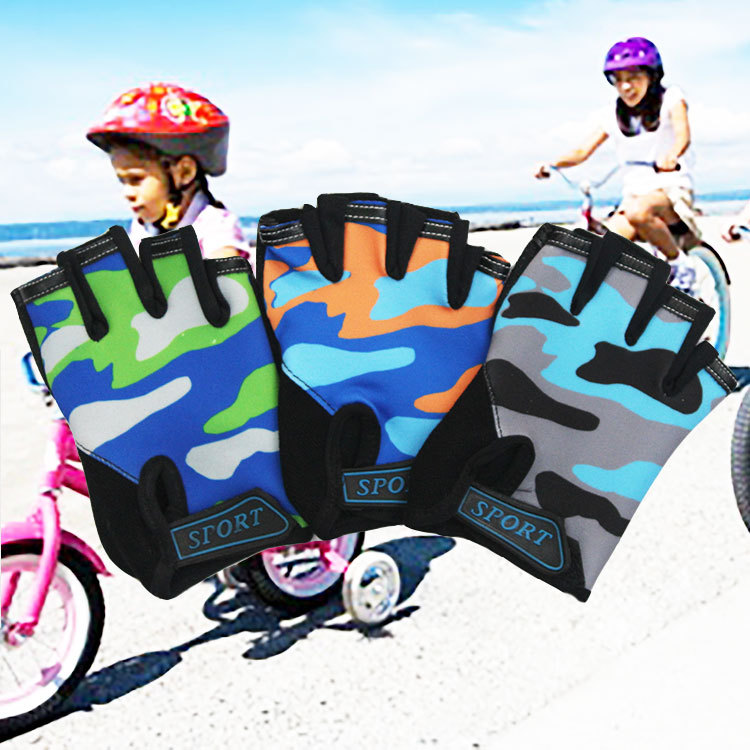 Children's Half Finger Gloves Boys and Girls Summer Sweat-absorbent Breathable Outdoor Sports Roller Skating Leopard Print Riding Gloves for Kids