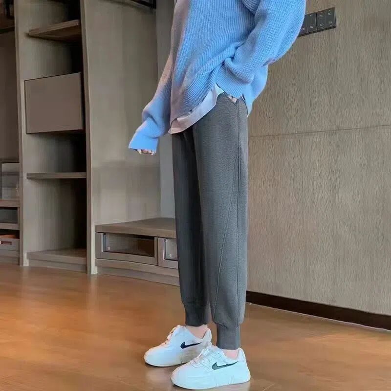 Fleece-lined Thickened Grey Sports Pants Women's Autumn and Winter Straight Loose Tunic Pants Casual All-match Outer Wearing Warm Sweatpants