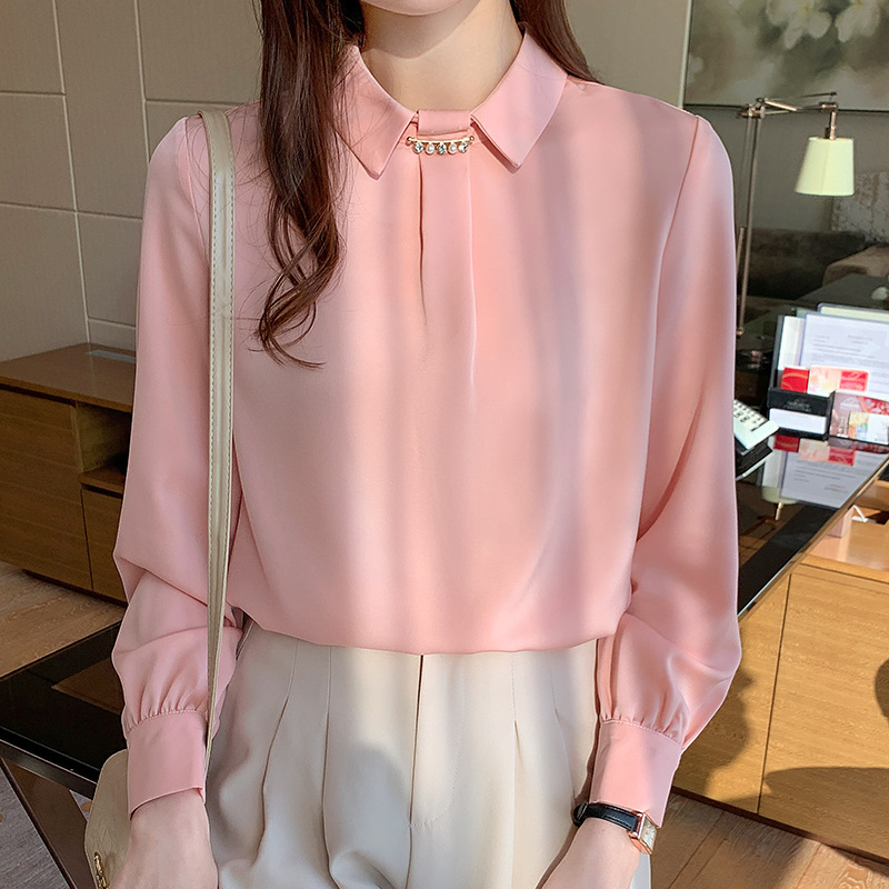 Real shot shirt women's long sleeve 2024 spring new Korean style western style design sense niche fashion high-end satin top