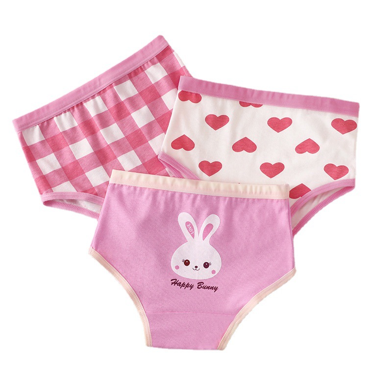 Korean Style Children's Underwear Women's Three-and-Four-Corner Pure Cotton Bunny Middle-Big Children's Pure Cotton Girls' Shorts Boxer Baby Little Girl