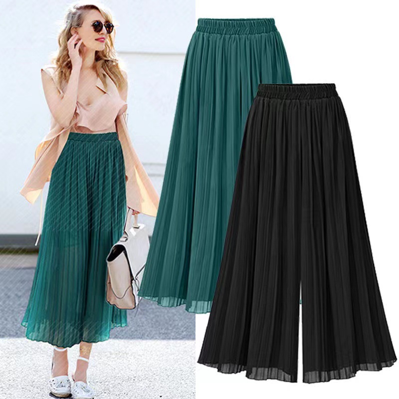 European and American Foreign trade cross-border women's clothing plus size loose wide-leg pants pleated cropped pants high waist chiffon pants casual