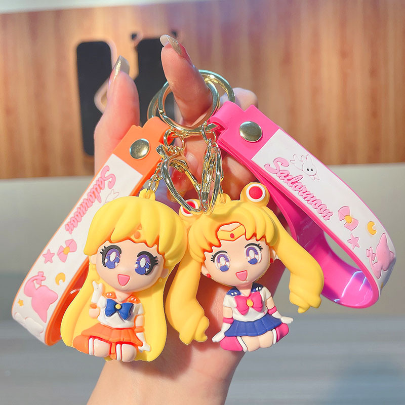 可愛美少女戰士鑰匙扣卡通PVC滴膠公仔 包包掛件鑰匙圈禮品批發