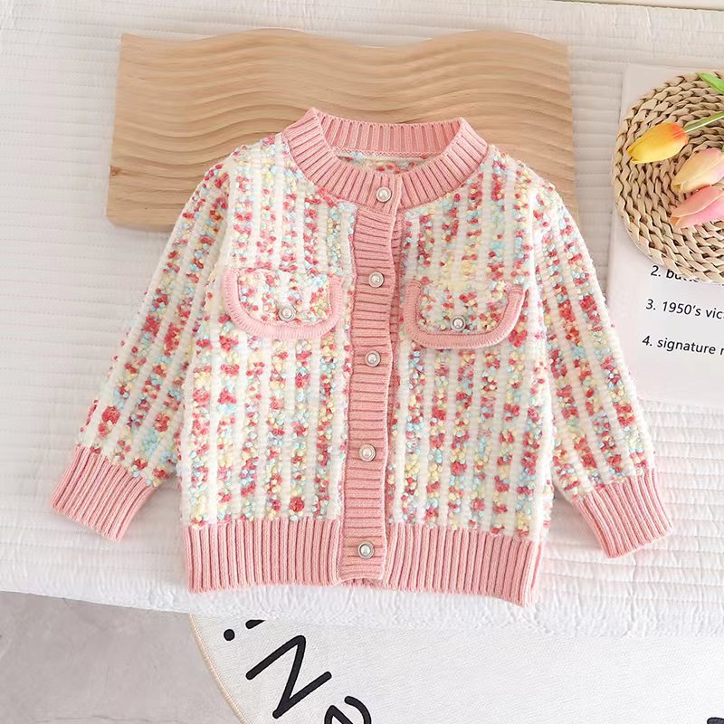 Girls' sweater coat 2023 new children's sweater circle line three-color suit skirt western style knitted women's baby skirt
