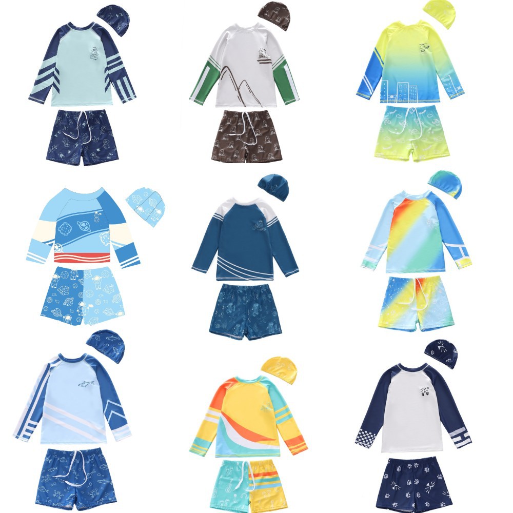 ins Children's Suit Split Long Sleeve Swimsuit 2023 Boys' Small Medium Large Children's Large Boxer Swimwear Wholesale