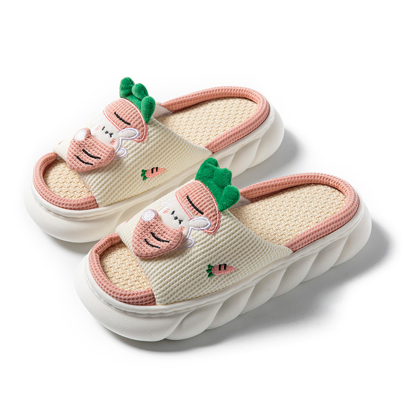 4.0 Thickened Four Seasons Open Toe Open Linen PVC Women's Summer Cotton Linen Frog Cute Indoor Home Cute Drag