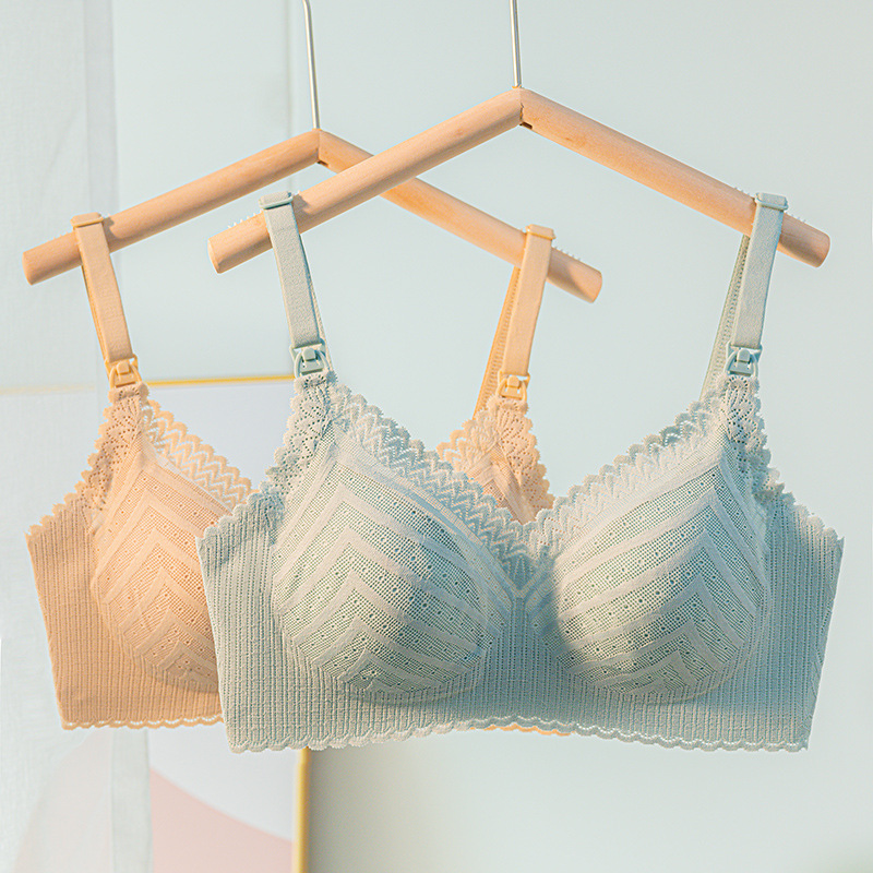 Breastfeeding Bra Top Opening Buckle Non-steel Ring Gathering Anti-sagging Pregnant Women's Underwear Pregnancy Lactation Fixed Cup Thin Bra