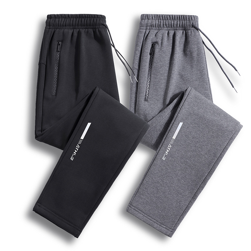 Casual Pants Men's Autumn and Winter New Cotton Fleece-Lined Large Size Sports Pants Flat Trousers Bundle Running Pants Trendy