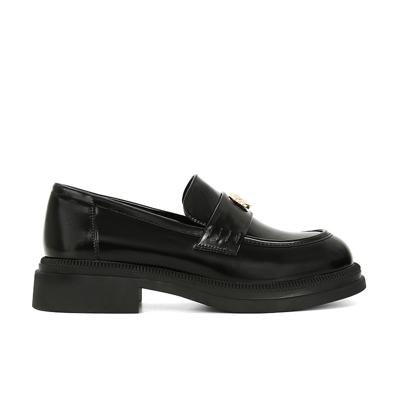 (In stock) Su Yinyin camellia flower love ~ small gold coin buckle platform loafers women's shoes small leather shoes