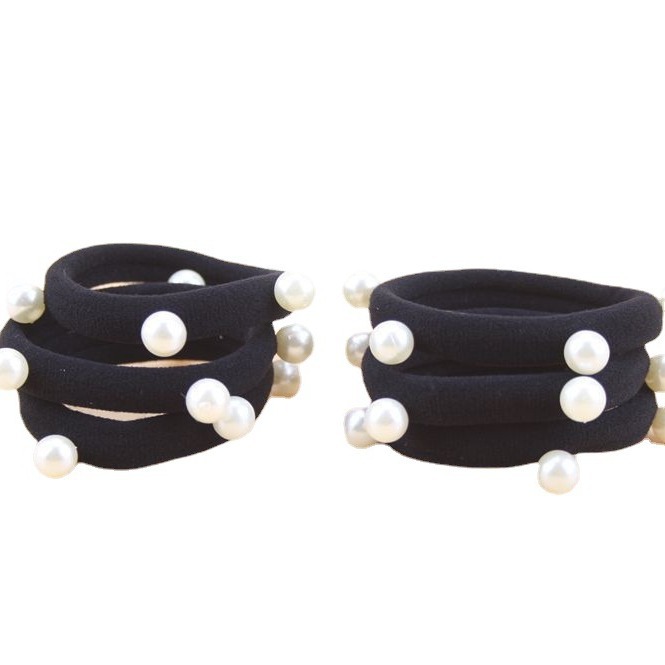 Korean Style Seamless Towel Ring Pearl Headline Korean Style Black High Stretch Hair Strap Hair Ring Headwear Hair Rope