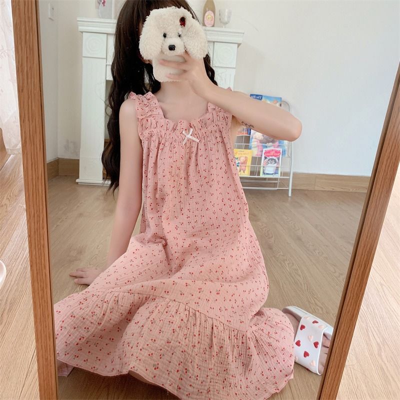 Pajamas Women's Spring and Summer Large Size Sweet Pure Desire Style ins Cute Sleeveless 2022 New Summer Sling Nightgown