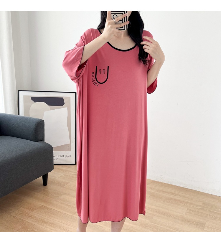 5927 large size home clothes pajamas women's summer modal Ice Silk thin fat mm300 kg nightgown sleeve women's clothing