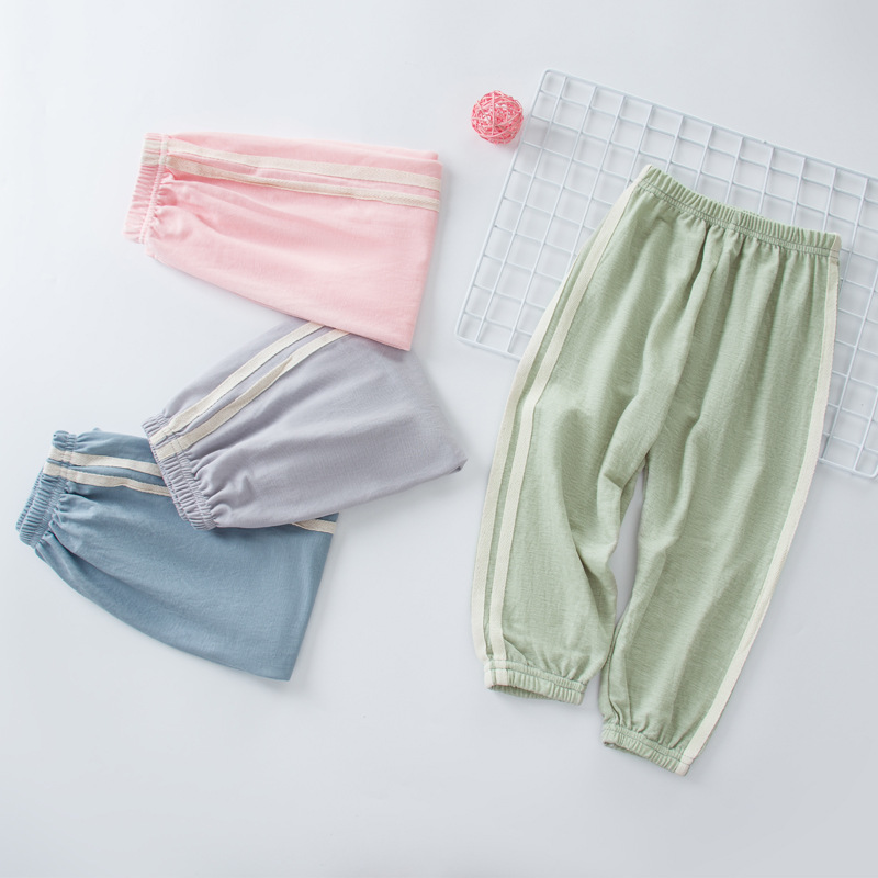 2024 Summer Children's Loose Casual Ice Silk Casual Trousers Big Boy's and Boy's Sidebar Leg Trousers
