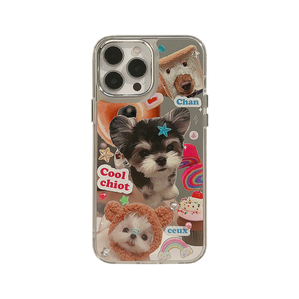 Diamond stickers for cats and dogs iPhone15 Apple mobile phone case 14promax electroplated mirror 11 cute 12 applicable 13