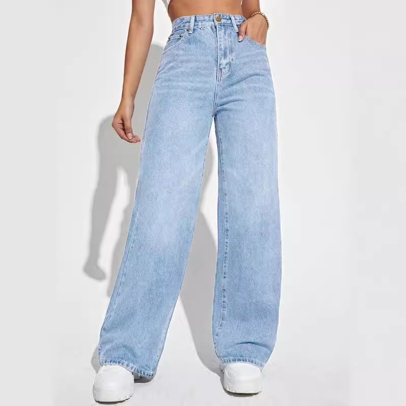 New Amazon AliExpress Cross-border European and American Women's Jeans Women's High Waist Slim Straight Denim Pants Explosions