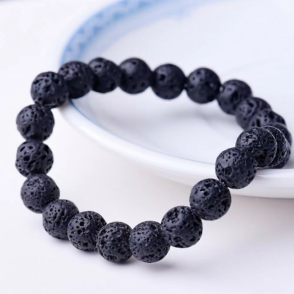 Europe and the United States cross-border AliExpress AMZ new natural semi-precious stone volcanic stone tiger's eye obsidian black crystal bracelet