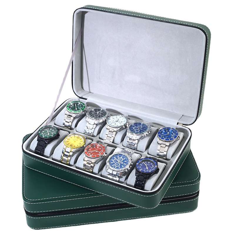 New Green Watch Storage Bag Portable Zipper Watch Storage Box Wristwatch Leather Bag Household Flannel Watch Box