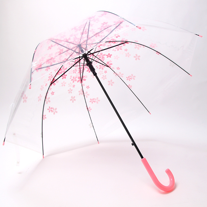 Umbrella Transparent Umbrella Cherry Blossom Beautiful Long Handle Umbrella Transparent Sunny Umbrella Super Beautiful Artistic Fresh Long Handle Umbrella Multicolor