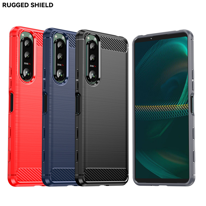 For Sony 5 mobile phone case Xperia5II/III brushed carbon fiber pattern drop-resistant protective case silicone soft case