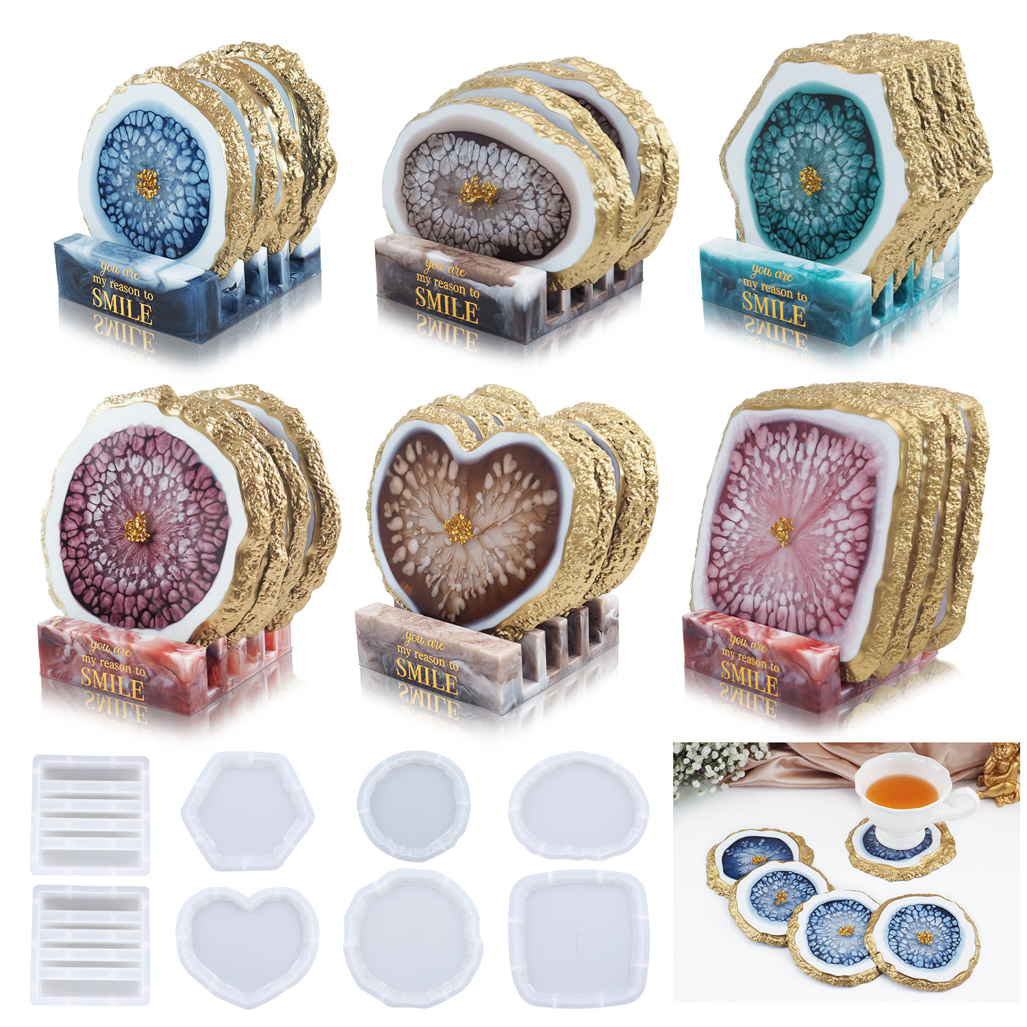 diy crystal drop glue epoxy resin mine edge irregular coaster Box coaster set mirror silicone mold