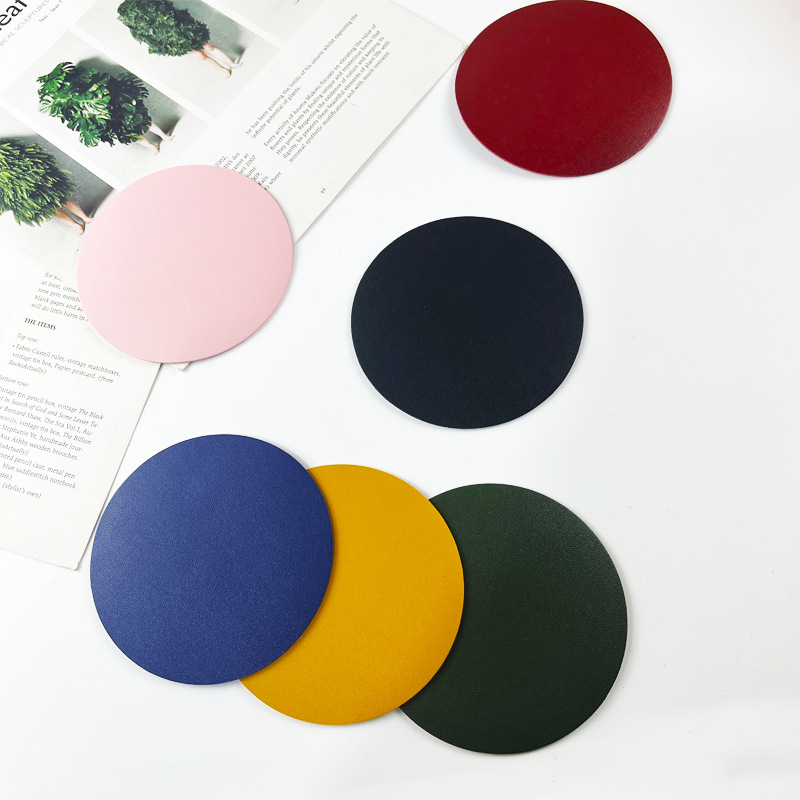 Cross-border double-sided pu leather waterproof non-slip anti-scalding can be set enterprise LOGO coaster leather insulation pad wholesale