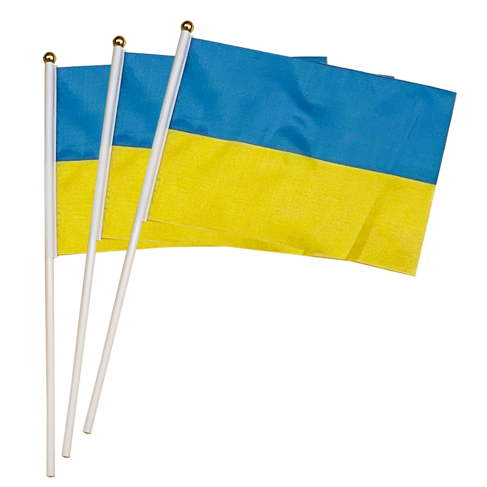 in stock Ukraine hand flag Ukraine flag 14*21 20*28cm Ukraine flag polyester spring spinning