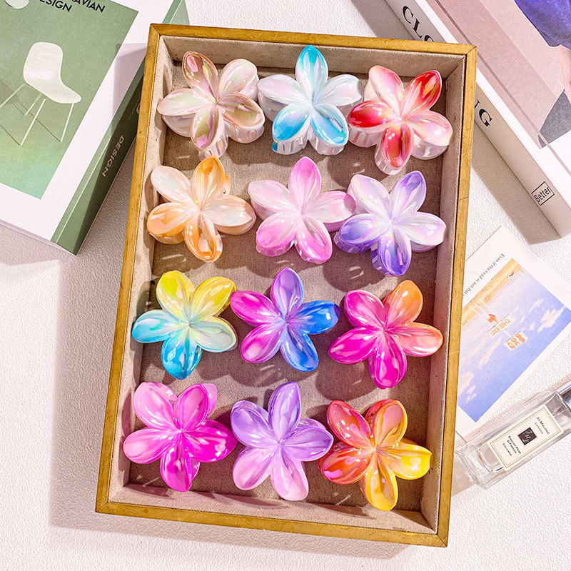 High-end Electroplated AB Color Plumeria Hairpin for Women Hawaiian Holiday Style Grabber Contrasting Color Bauhinia Hair Accessories Summer