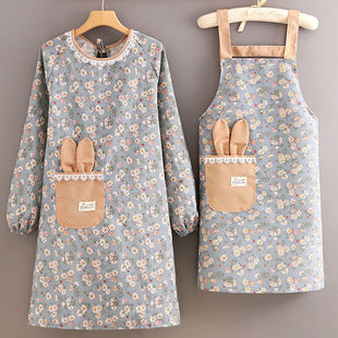 Rabbit Canvas Long Sleeve Apron Kitchen Cooking Women's New Fashion Korean Style Breathable Cleaning Overalls
