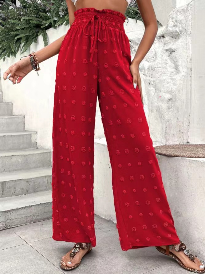 2023 European and American Foreign trade new casual micro elastic loose high waist jacquard casual pants wide leg pants trousers for women