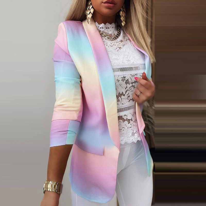 Autumn and winter women's long-sleeved small suit 2022 European and American Foreign Trade New gradient OL temperament professional slim top coat