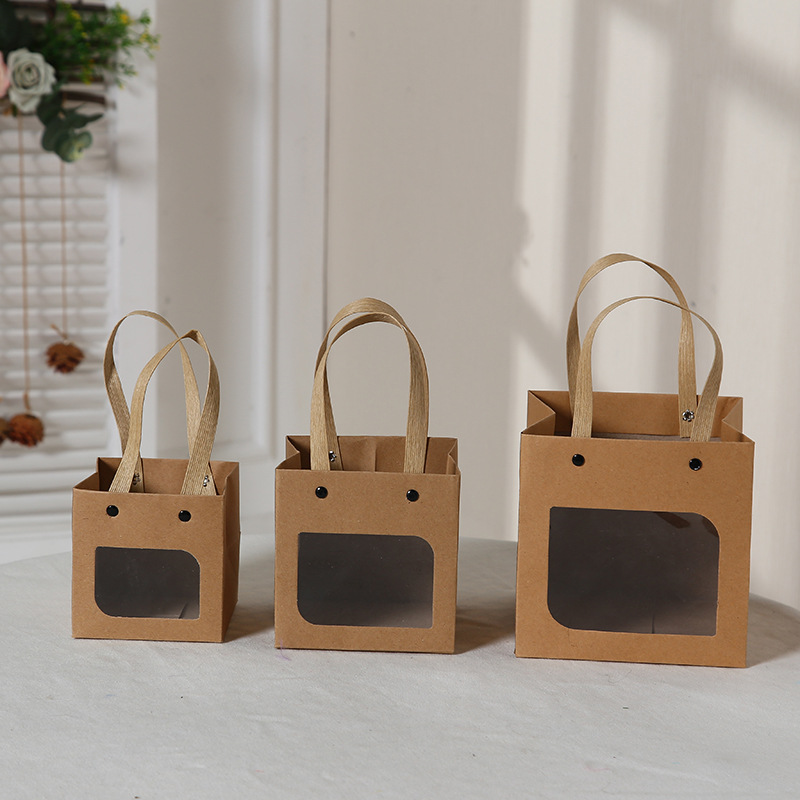 Simple gift bag ins internet celebrity baking bag cake square bottom kraft paper bag gift handbag wholesale