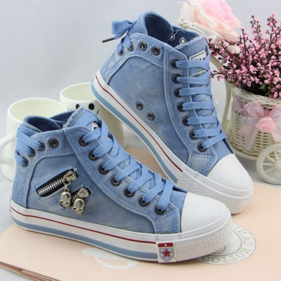 Denim High-top Canvas Shoes Women's Korean-style Casual Shoes 2024 Spring and Autumn New Retro Large Size Board Shoes Zipper