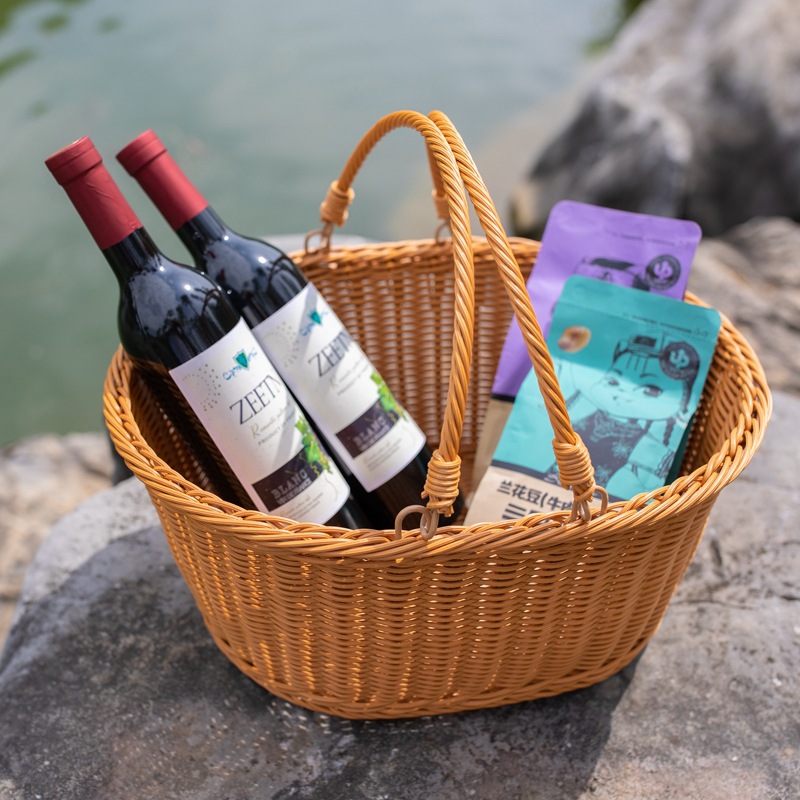 Imitation Rattan Basket Woven Portable Basket Outdoor Storage Basket Fruit Basket Vegetable Basket picnic Basket Supermarket Shopping Basket Rattan Basket