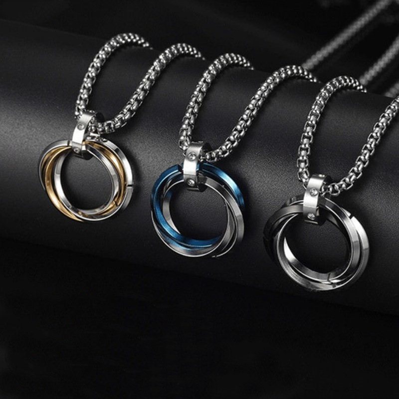 Titanium steel non-fading three-ring ring necklace female male fashion ins European and American street hip hop sweater chain personalized accessories