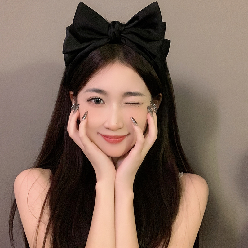 2023 spring black oversized bow headband female high cranial top face small net red headband headwear hairpin wholesale