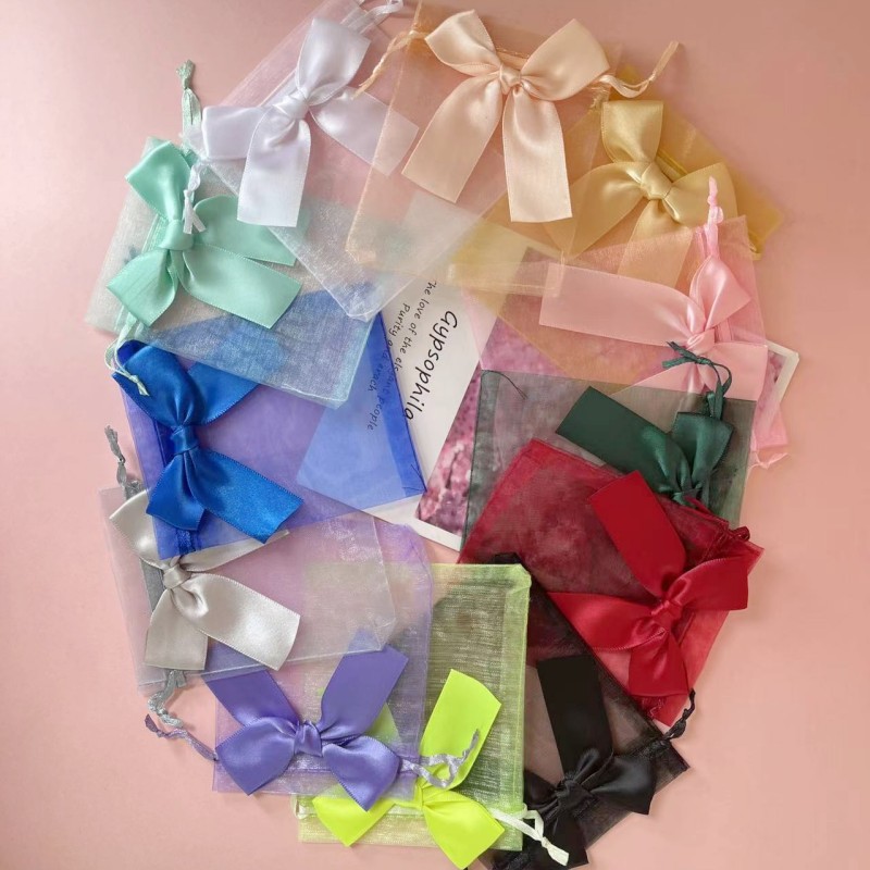 In stock design organza storage bag translucent gift bag sweet bow mesh bag