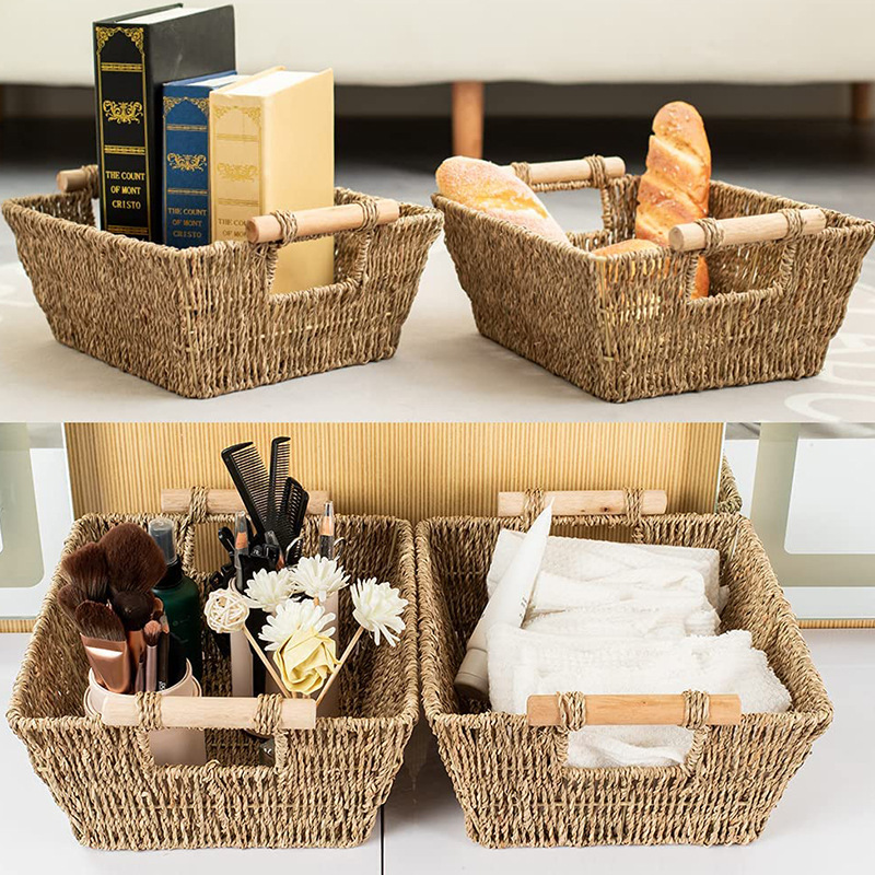 Creative Straw Storage Basket Desktop Cosmetics Sundries Storage Basket Square Toy Snack Storage Basket Seaweed
