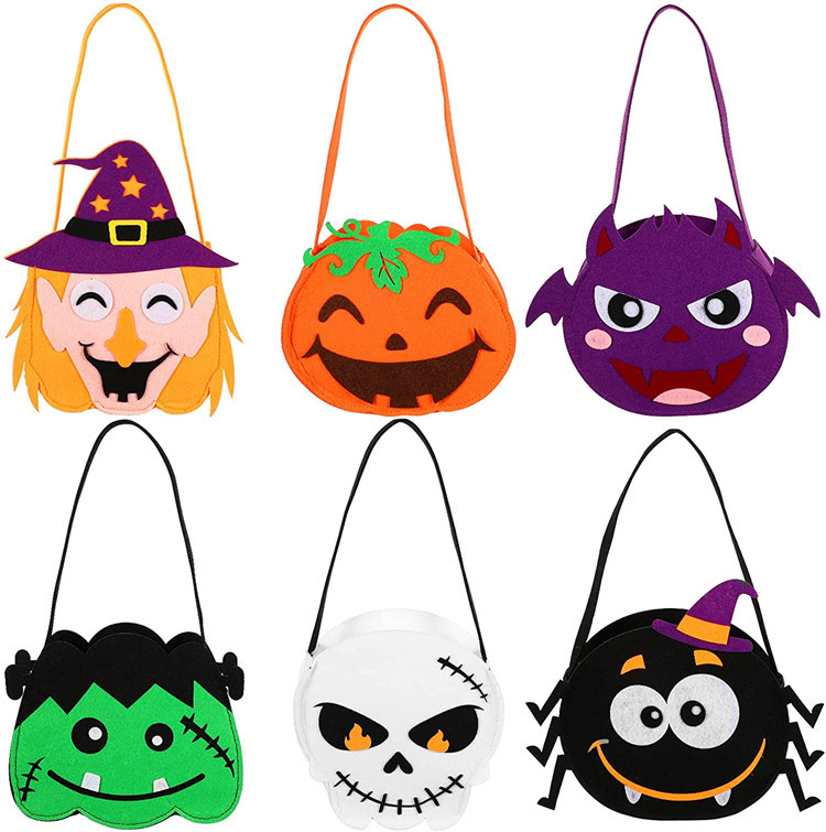 Cross-border New Felt Halloween Candy Bag Non-woven Handheld Sugar Witch Ghost Festival Pumpkin Bag Cartoon diy
