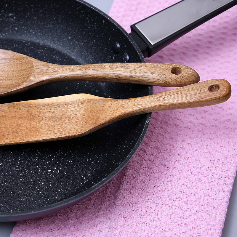 Acacia wooden spoon shovel combination suit teak wooden long handle spoon log salad stirring spoon Fork in stock logo