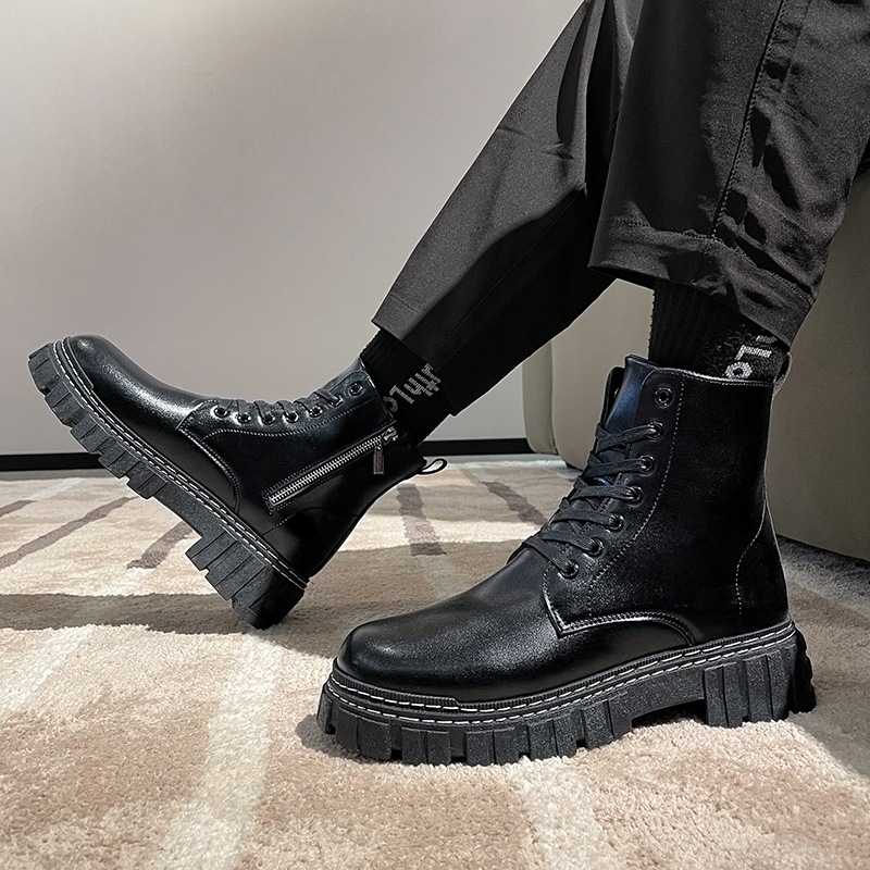 2022 New Arrival Martin Boots Men's Shoes Autumn Japanese Style Vintage High Top Tooling Leather Shoes ins Black Trendy Men's Leather Boots