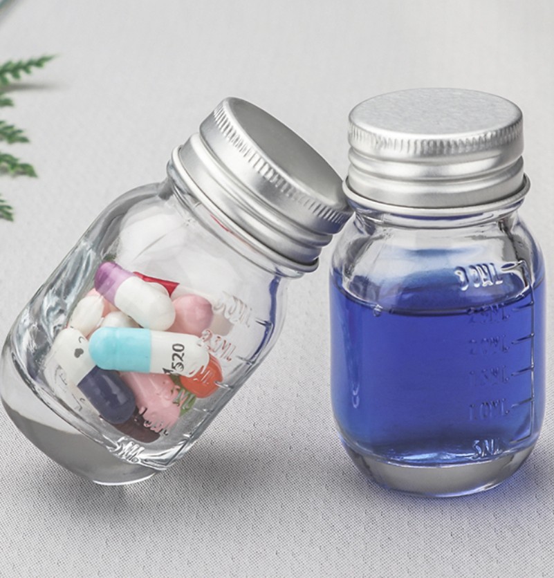 Small glass bottle 30 ml medicine bottle transparent seal thickened with scale medicine bottle capsule sample filling bottle empty