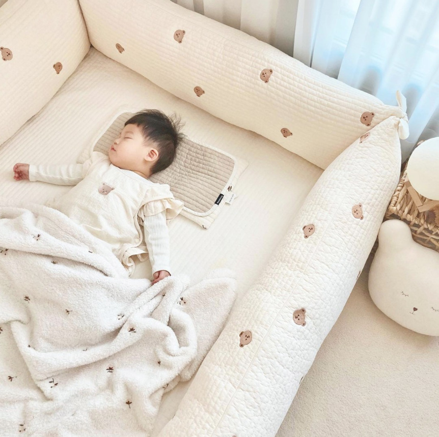 Ins Quilted Washable Cotton Removable and Washable Baby Soft Guardrail Bed Baby Game Pool Guardrail Cartoon Embroidery