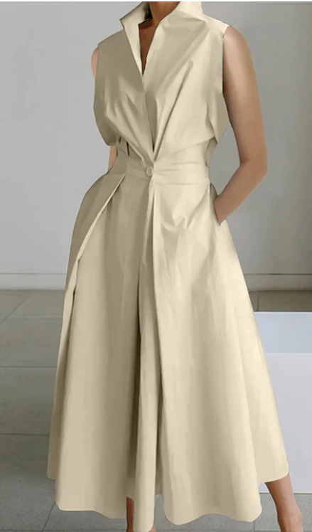 European and American cross-border dress 2024 Summer new commuter fashion solid color V-neck women's button large swing dress