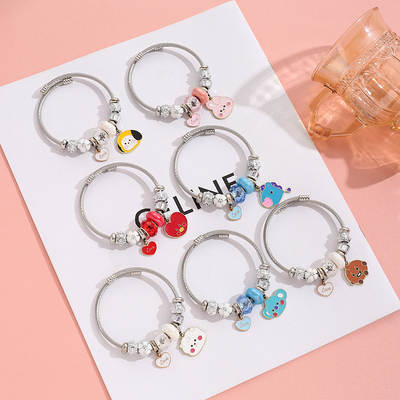 Panjiadora stainless steel bracelet Korean fashion cartoon DIY men's and women's youth league love pendant crystal bracelet