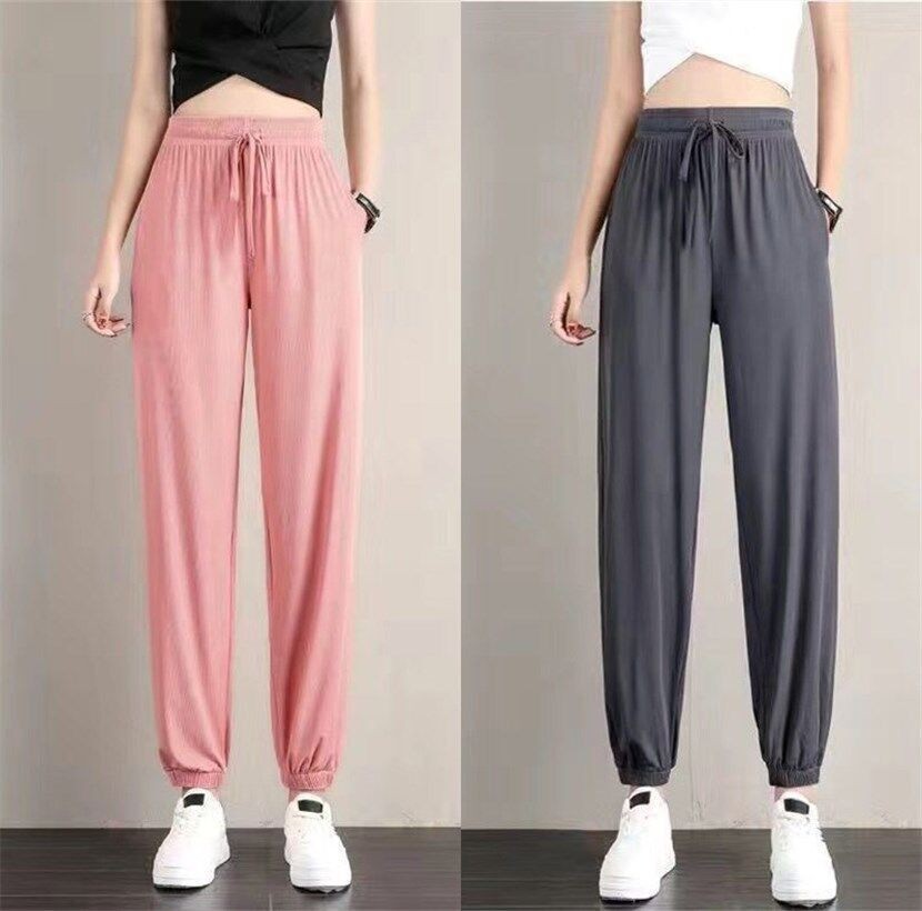 Ice Silk Sports Pants for Female Students Korean-style Loose Large Size Slimming Summer Thin Casual Sweatpants Draping Ankle-length Pants for Women