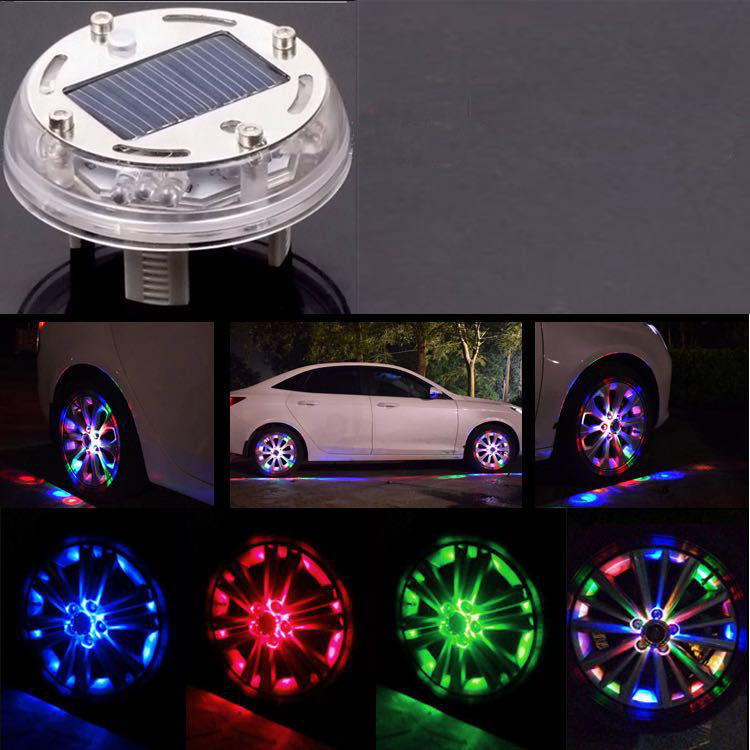 車の太陽エネルギーの車輪のハブランプのledのまぶしい色の車輪の明かりのタイヤのランプの車載の装飾の明かりの夜視霊の車輪のハブランプ|undefined
