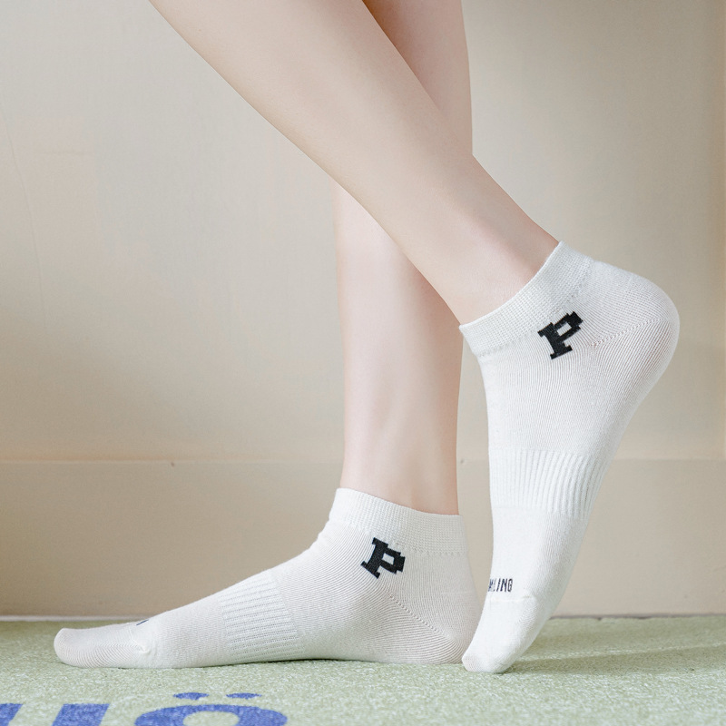 Summer ins Trendy Big P Letter Socks College Style Couple Street Sports Casual Boat Socks Men and Women Fashion Short Socks